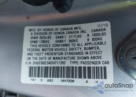 2013 Honda Civic Si из США, поврежденный, VIN 2HGFB6E54DH711392